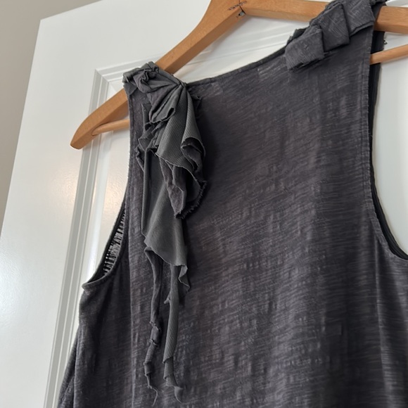 Anthro Vanessa Virginia Grey Textured Cotton Top w Deep, Embellished Neckline - Picture 11 of 11